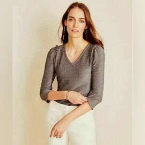 NEW Ann Taylor Melange Shimmering Ruffle Lightweight Stretch Knit Top Size XSP